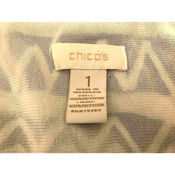 CHICO'S Layered Tiered Cape Top Womens Size Medium White Blue Greek Pattern - Picture 5 of 7